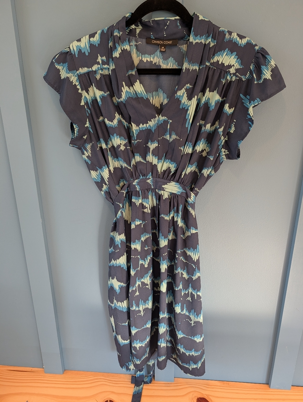 Crimson Coast Navy Abstract Print  Dress - Teal & Cream